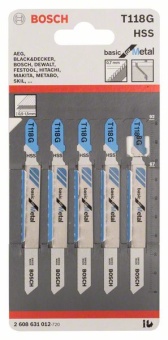 2608631012 Пильное полотно БОШ/Bosch Basic for Metal / пилка для лобзика по металлу прямолинейный пропил (T 118 G) упаковка 5 шт